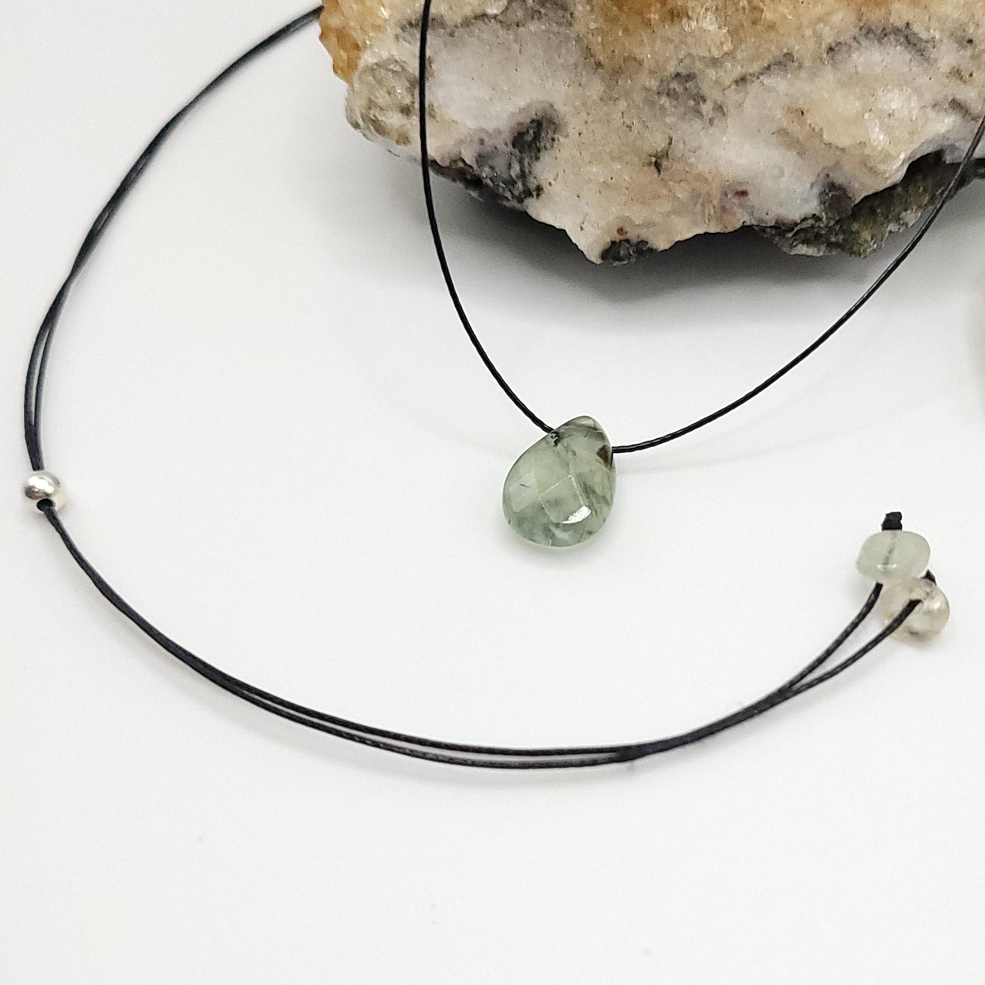 Adjustable Prehnite Teardrop Necklace