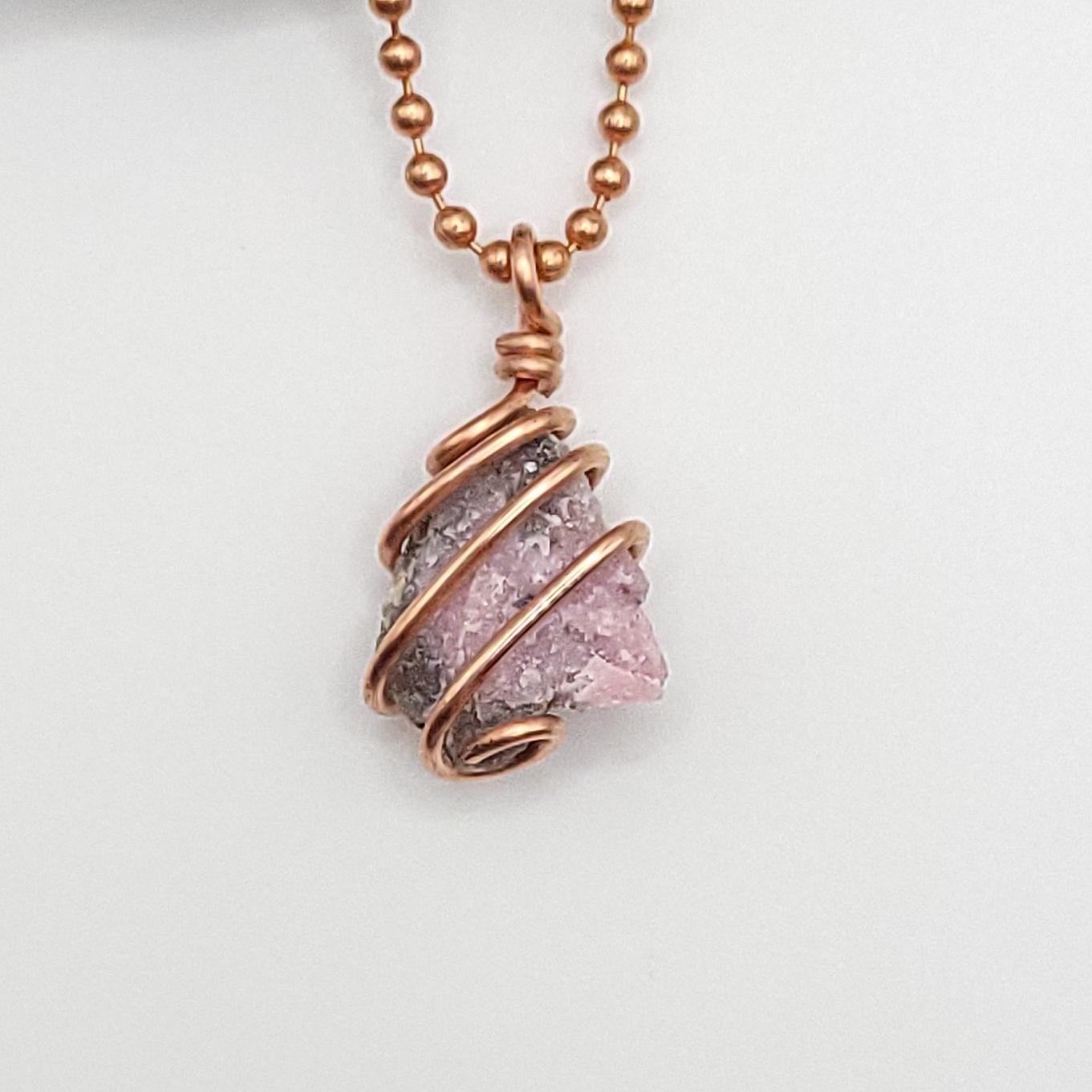Raw Pink Moonstone Necklace in Copper up close