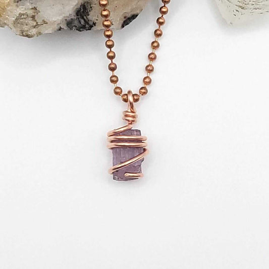 Raw Purple Scapolite Crystal Pendant in Copper