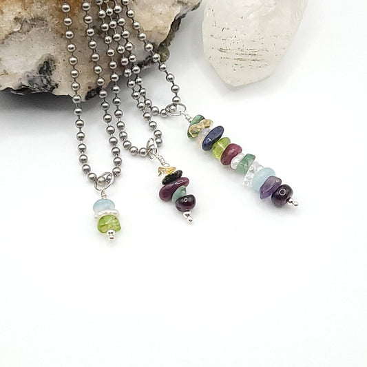 Personalized Birthstone Necklace, Family Birthstone Pendant