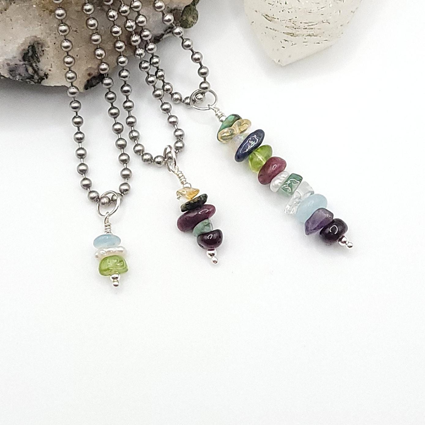 Personalized Birthstone Necklace, Family Birthstone Pendant