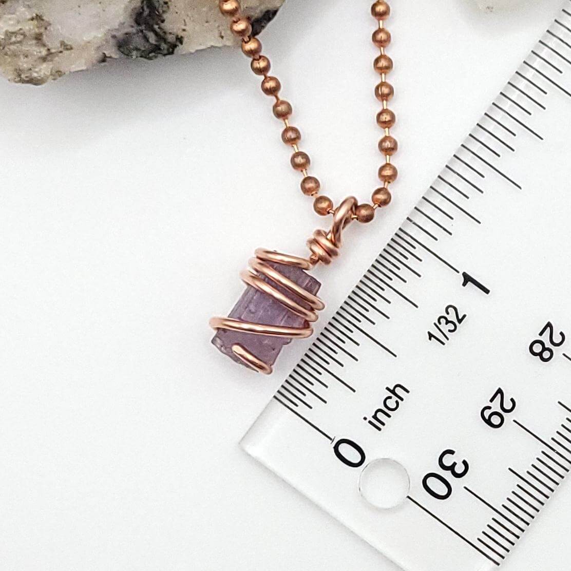 Raw Purple Scapolite Crystal Pendant in Copper, measurements about 1"