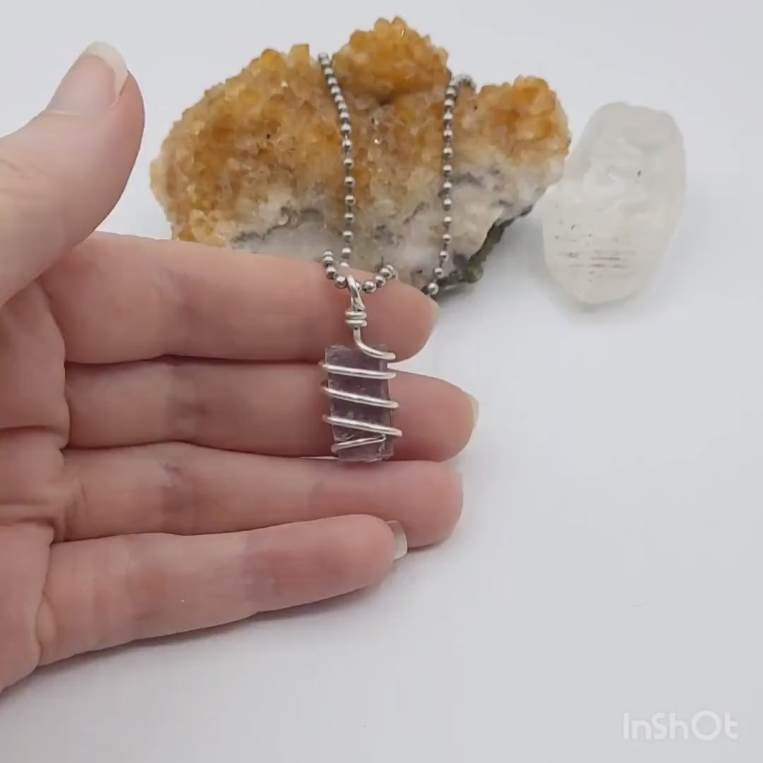 Lepidolite Necklace, Silver Wire Wrapped Lepidolite Mica Pendant, Balancing Necklace,  Calming Crystal