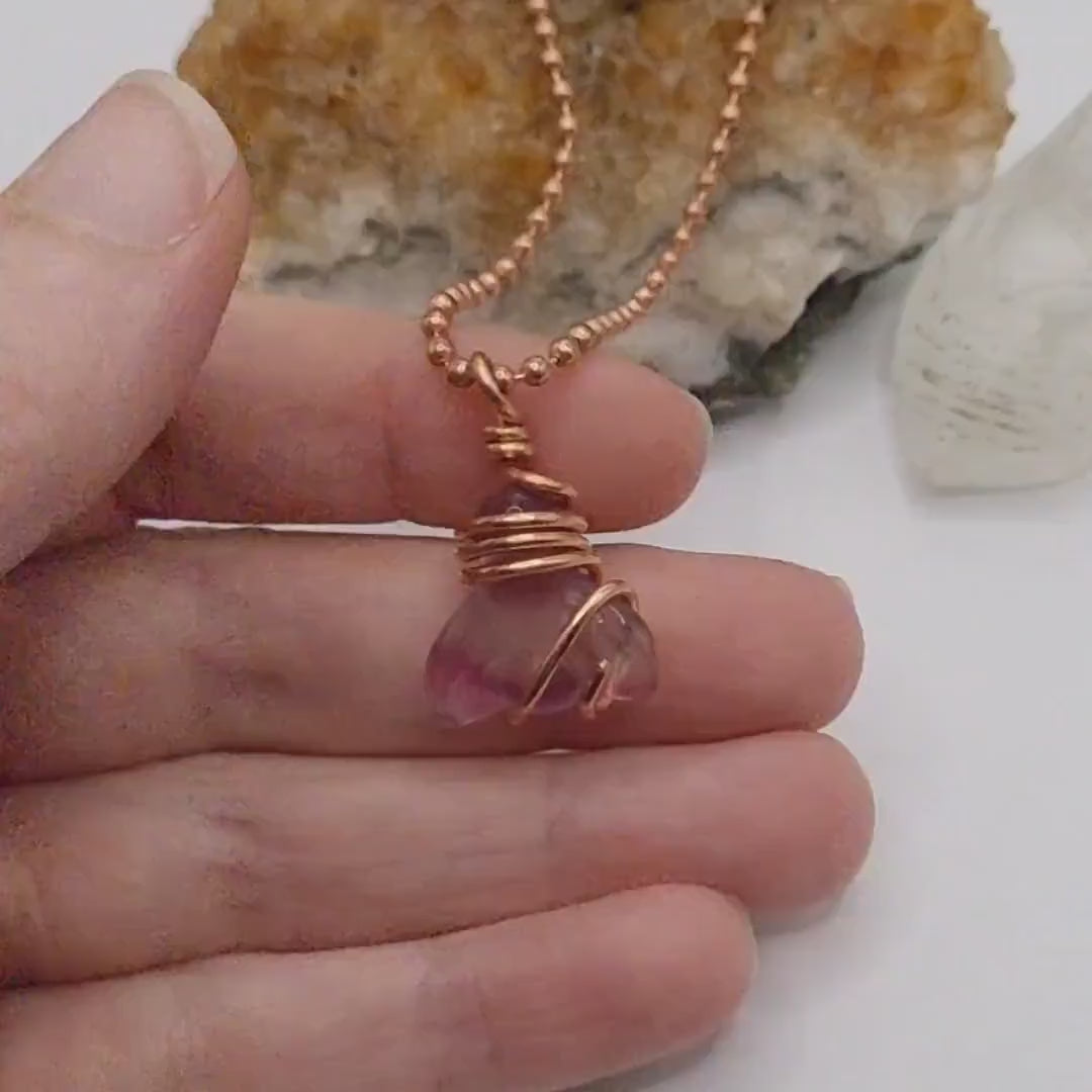 Rainbow Fluorite Mermaid Tail Necklace, Copper Wire Wrapped Fluorite Pendant