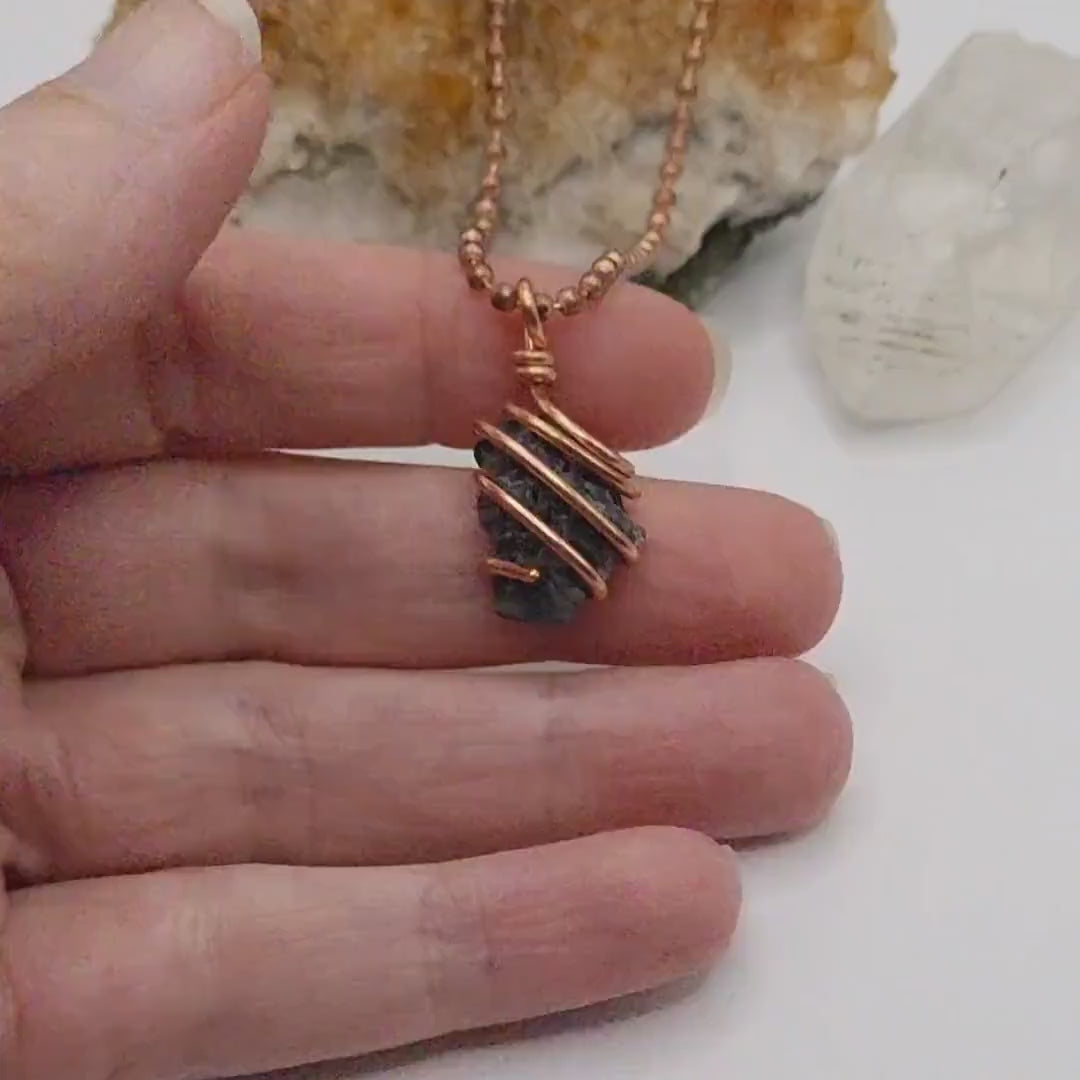 Mystic Merlinite Necklace, Copper Wire Wrapped Merlinite Pendant, Indigo Gabbro Crystal Pendant, Raw Mystic Merlinite