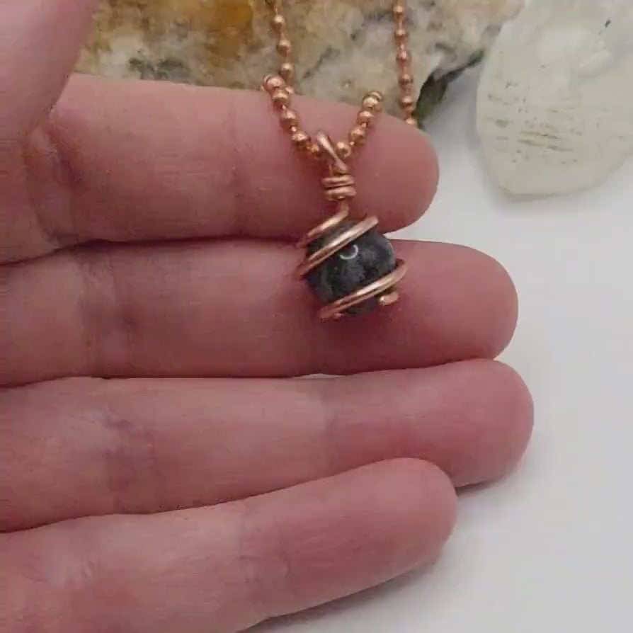 Tourmalated Quartz Sphere Necklace, Copper Wire Wrapped Tourmalated Quartz Pendant
