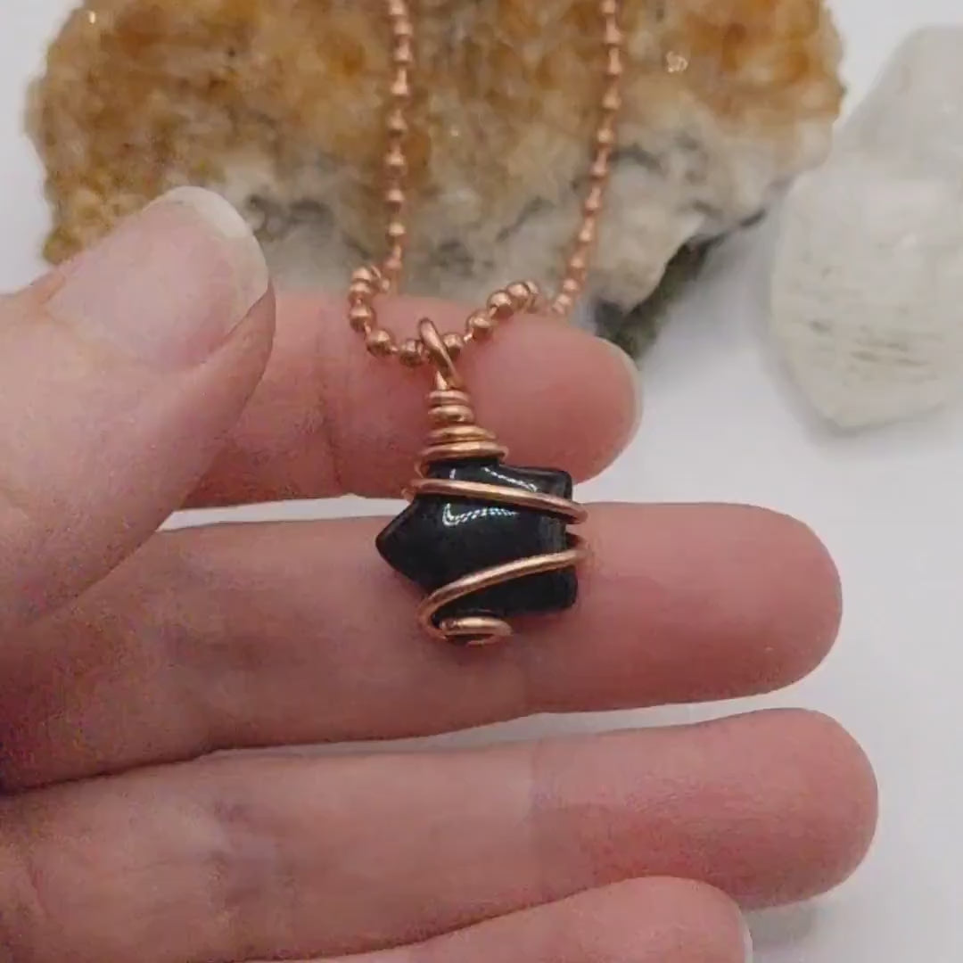 Obsidian Star Necklace, Copper Wire Wrapped Obsidian Star Pendant