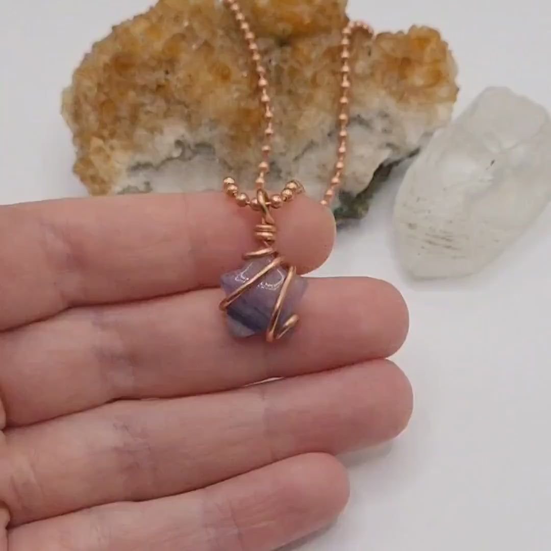 Rainbow Fluorite Star Necklace, Copper Wire Wrapped Fluorite Star Pendant