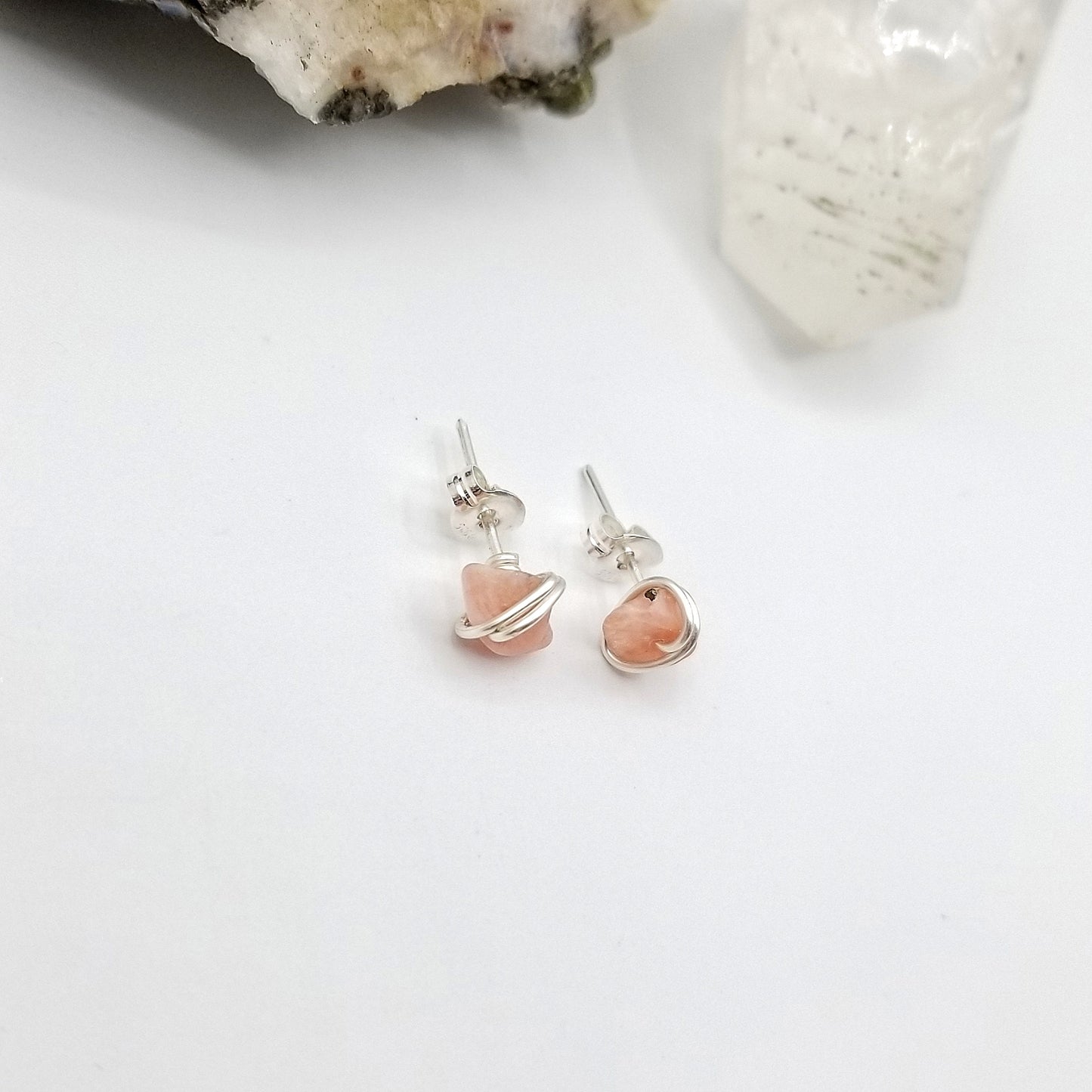 Rhodochrosite Crystal Stud Earrings in Sterling Silver Wire