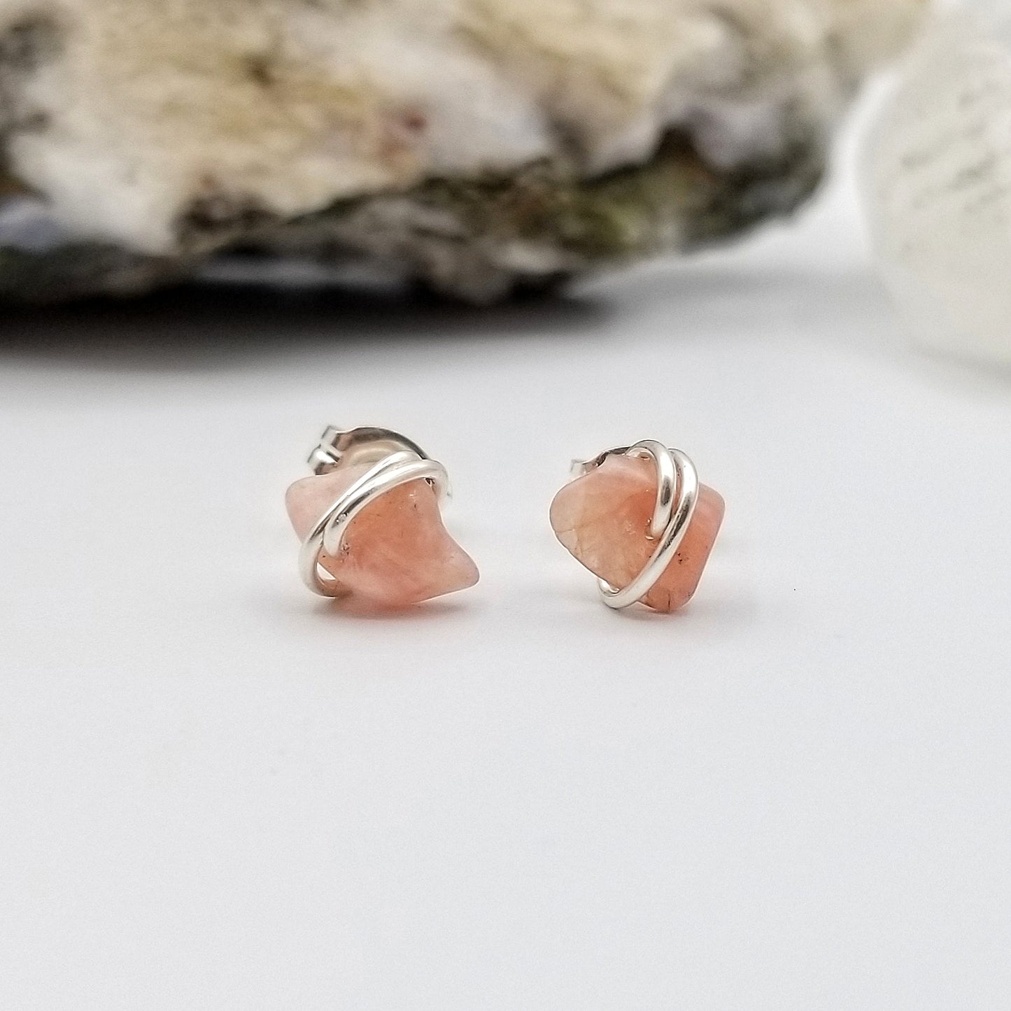 Rhodochrosite Crystal Stud Earrings in Sterling Silver Wire