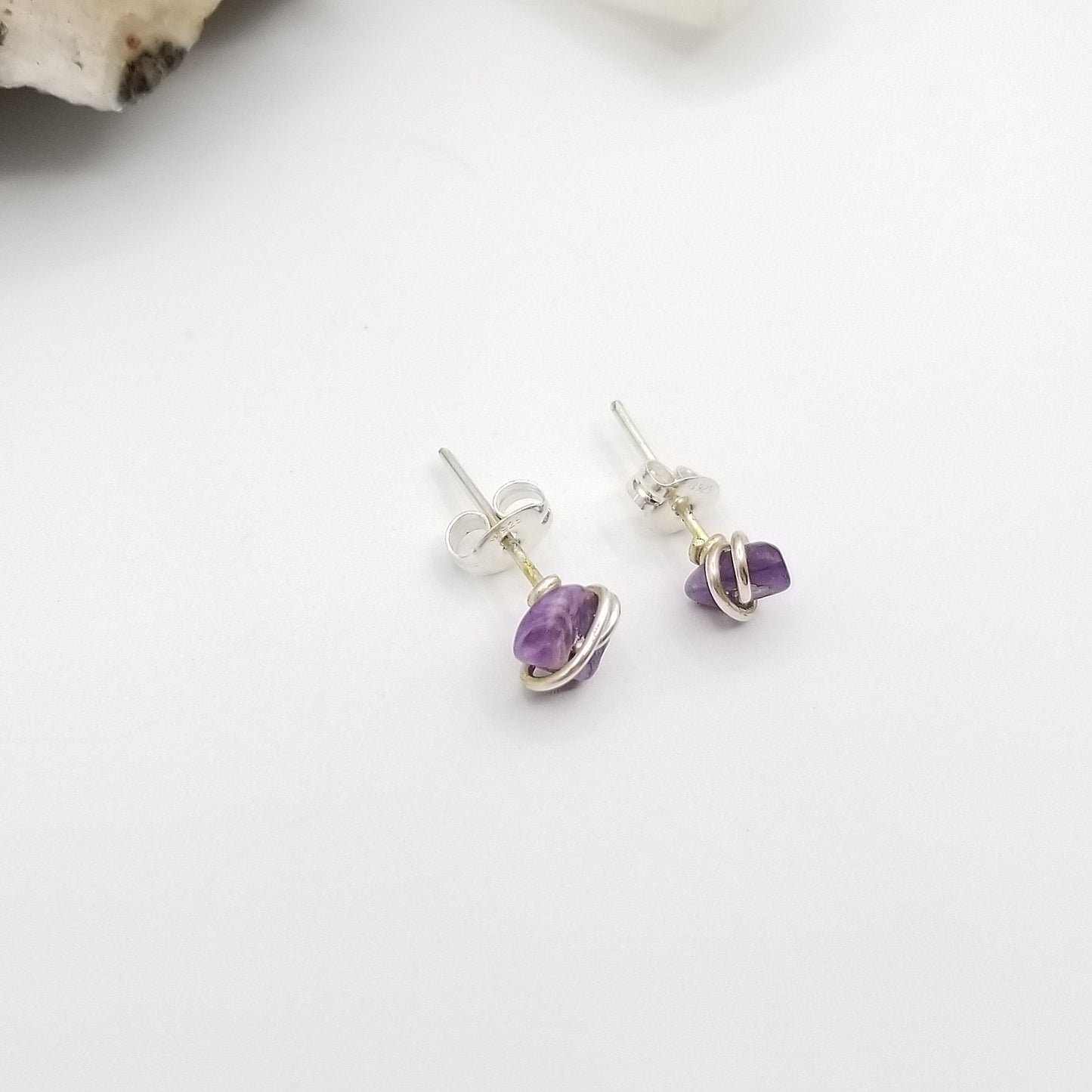 Charoite Crystal Stud Earrings in Sterling Silver Wire