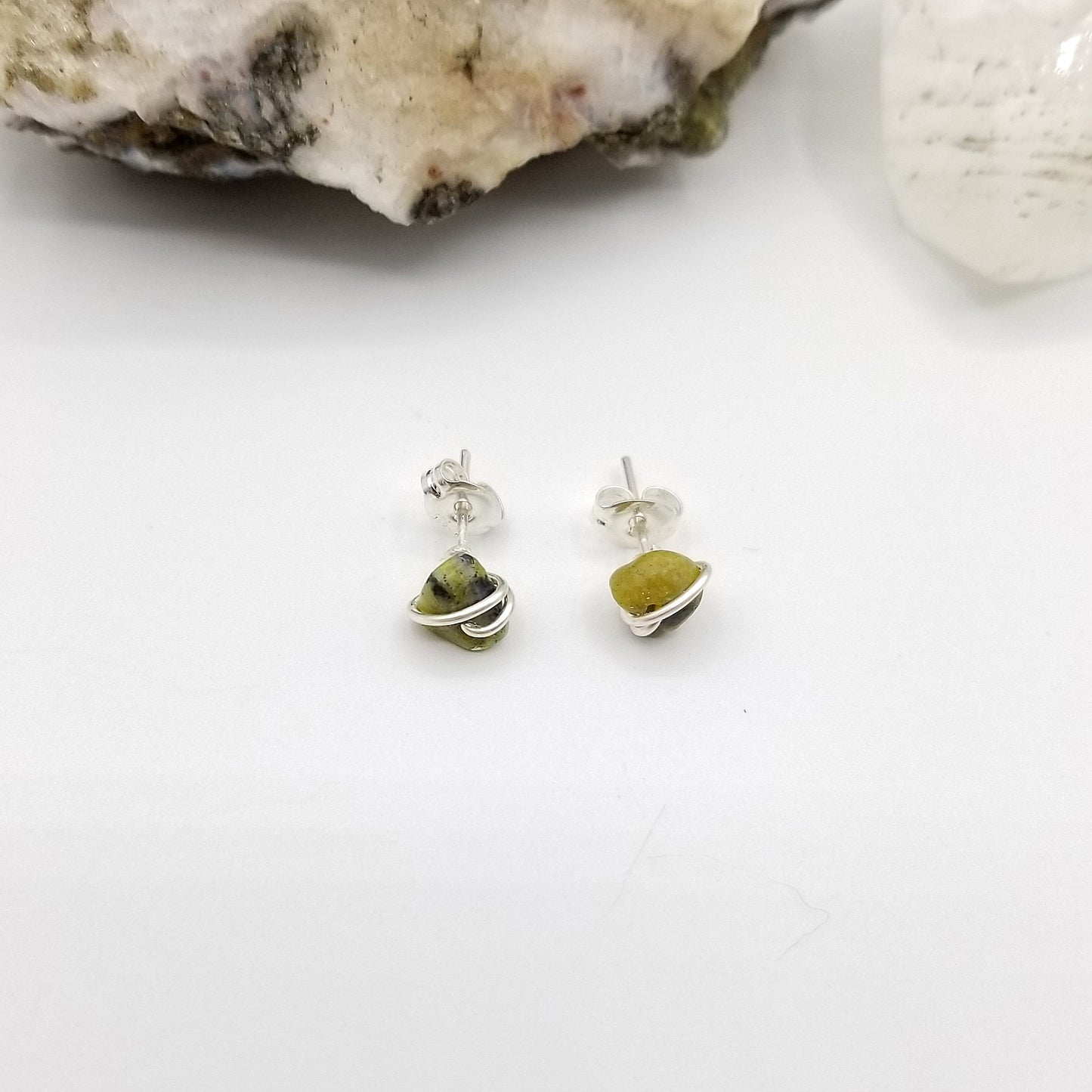 Serpentine Crystal Stud Earrings in Sterling Silver Wire
