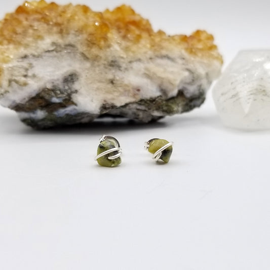 Serpentine Crystal Stud Earrings in Sterling Silver Wire