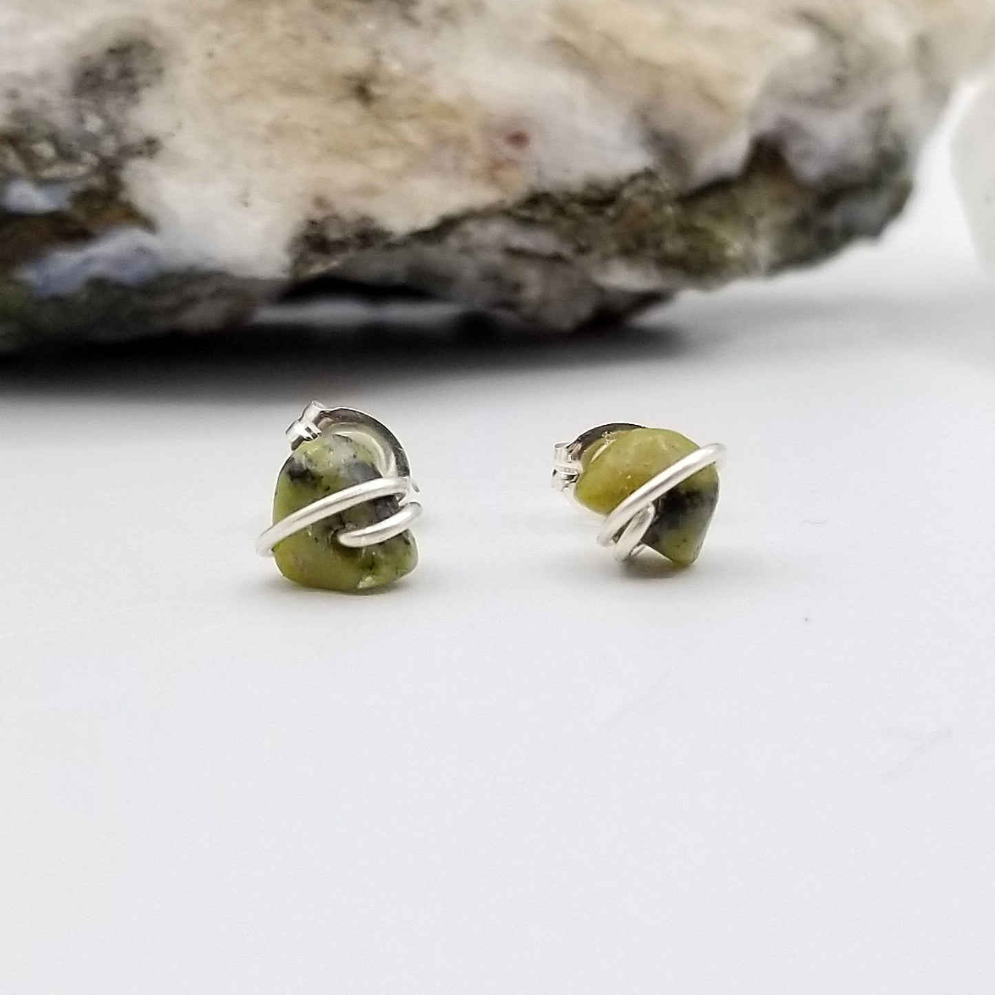 Serpentine Crystal Stud Earrings in Sterling Silver Wire