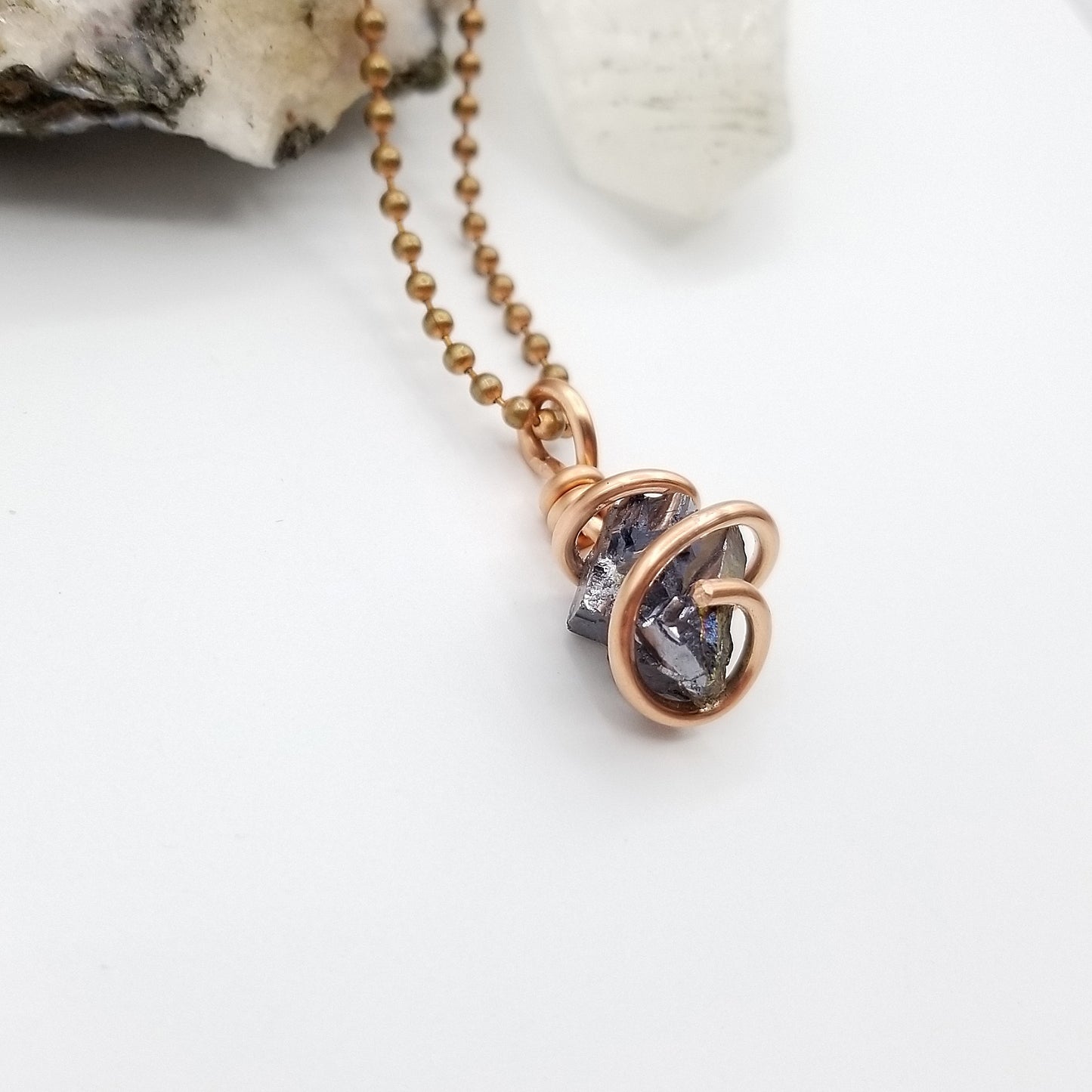 Raw Galena Crystal Necklace in Copper Wire