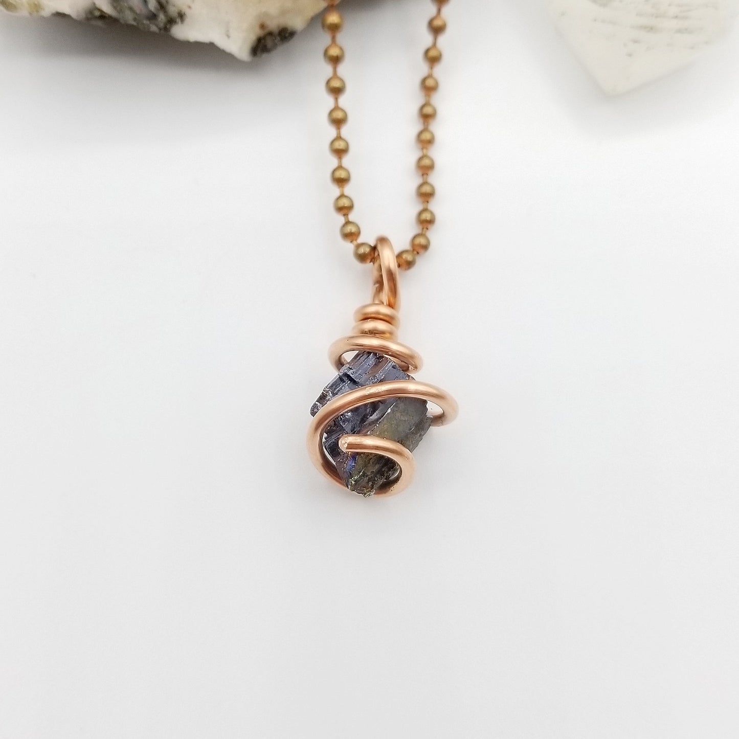 Raw Galena Crystal Necklace in Copper Wire