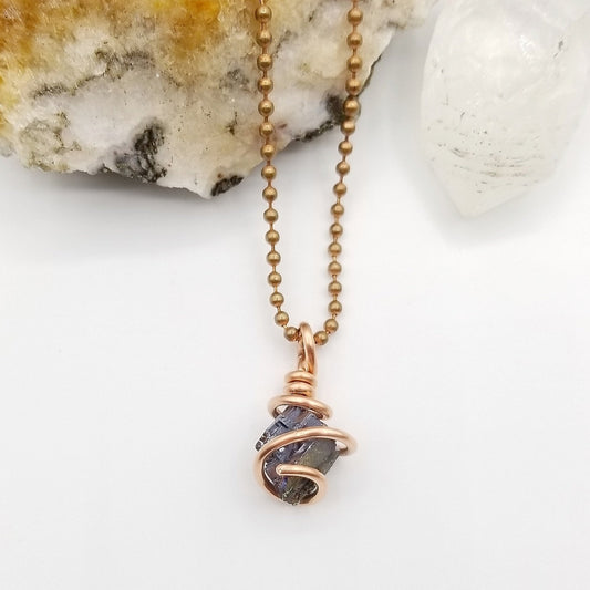 Raw Galena Crystal Necklace in Copper Wire