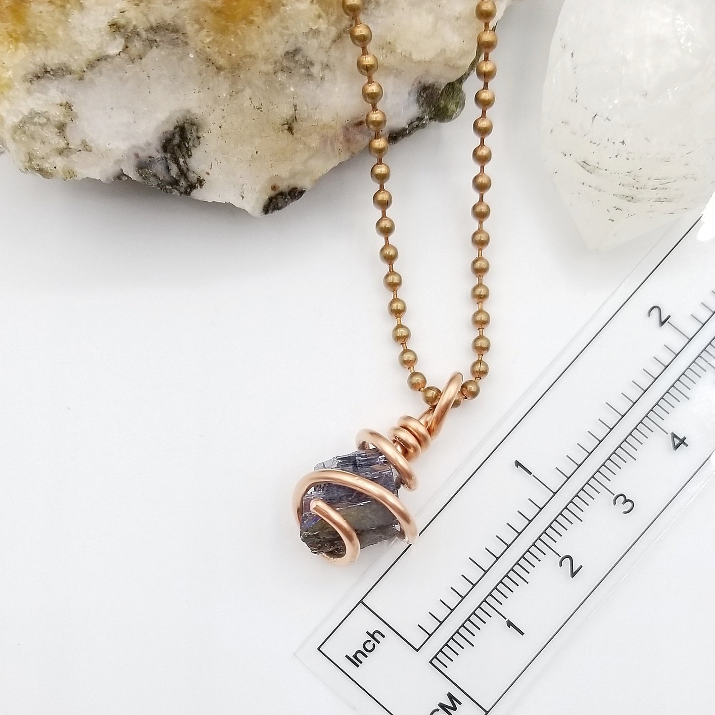 Raw Galena Crystal Necklace in Copper Wire