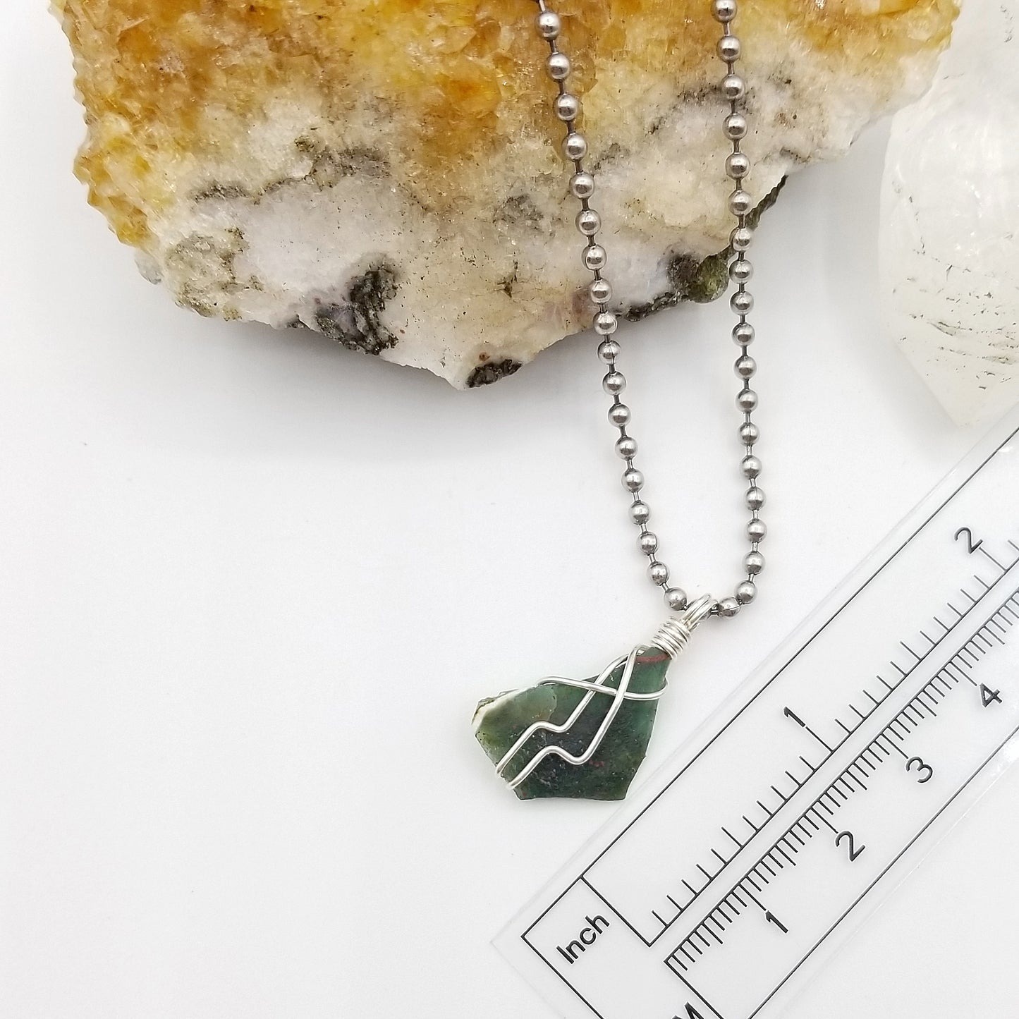 Raw Bloodstone Crystal Necklace in Silver Wire