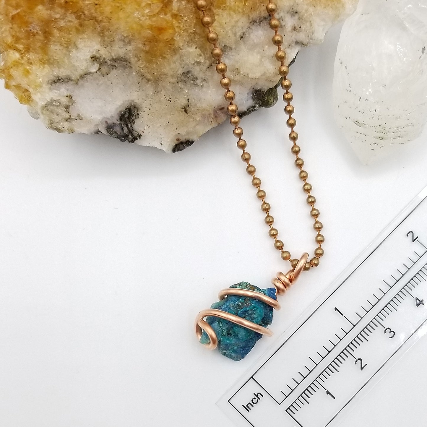Shattuckite Necklace, Silver Wire Wrapped Shattuckite Pendant