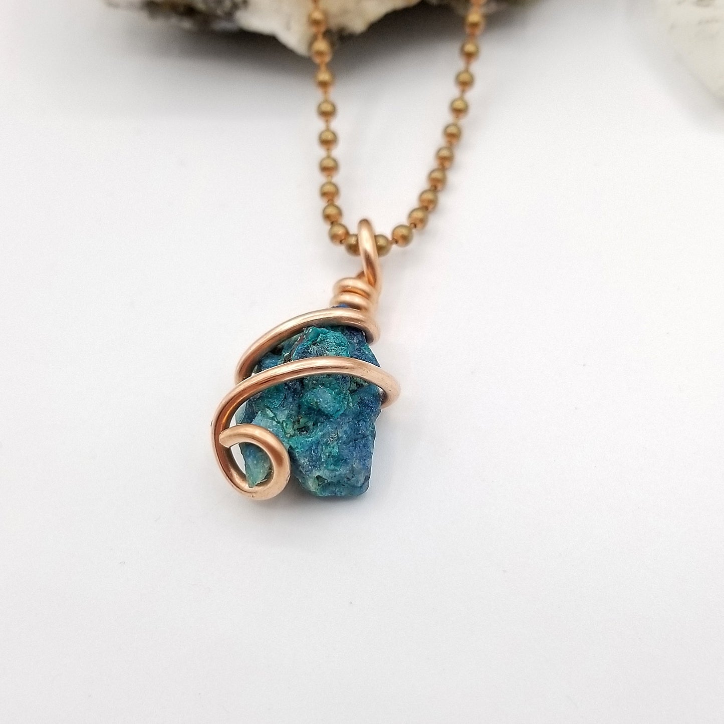 Shattuckite Necklace, Silver Wire Wrapped Shattuckite Pendant