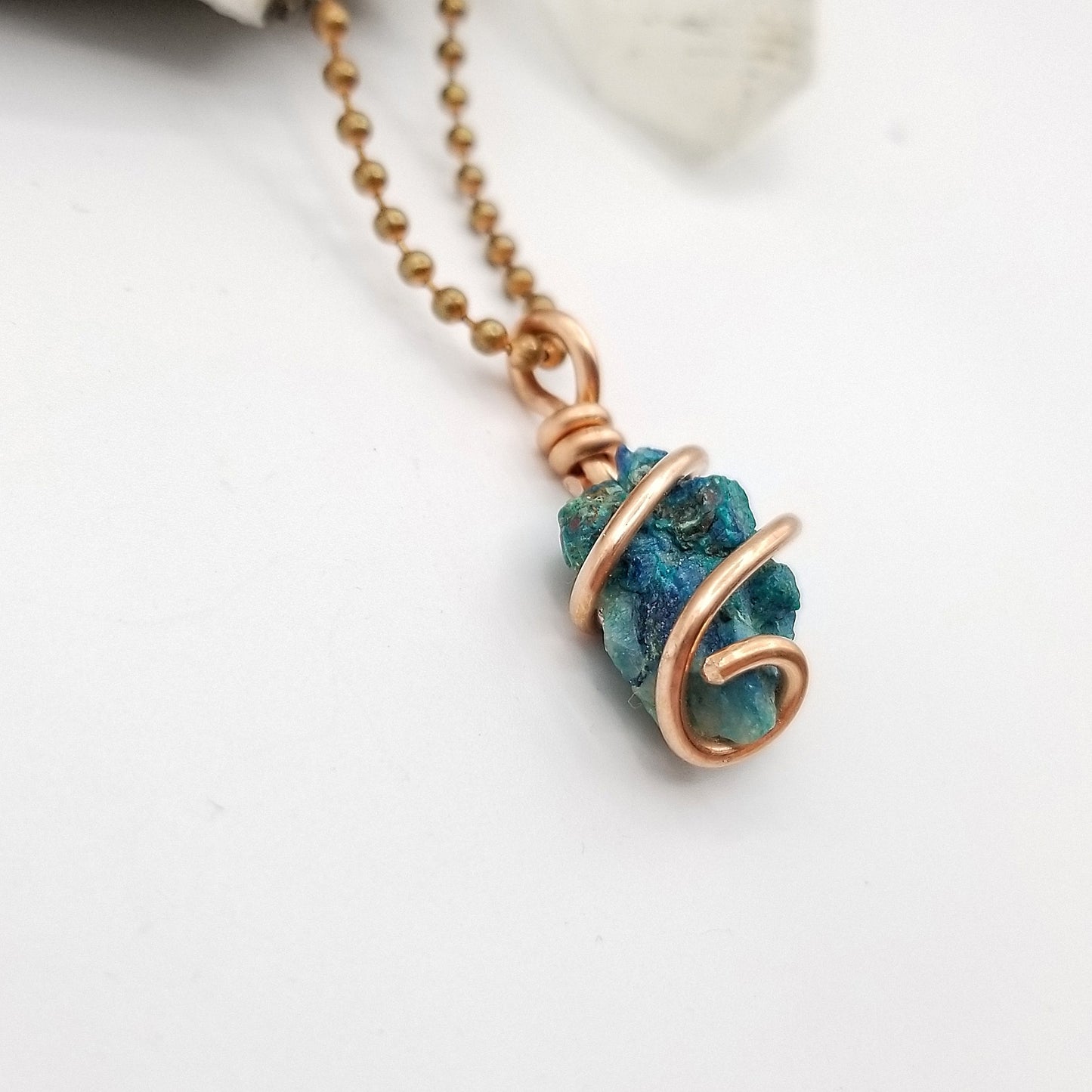 Shattuckite Necklace, Silver Wire Wrapped Shattuckite Pendant