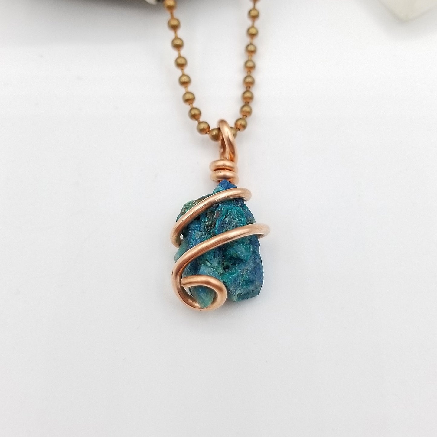 Shattuckite Necklace, Silver Wire Wrapped Shattuckite Pendant