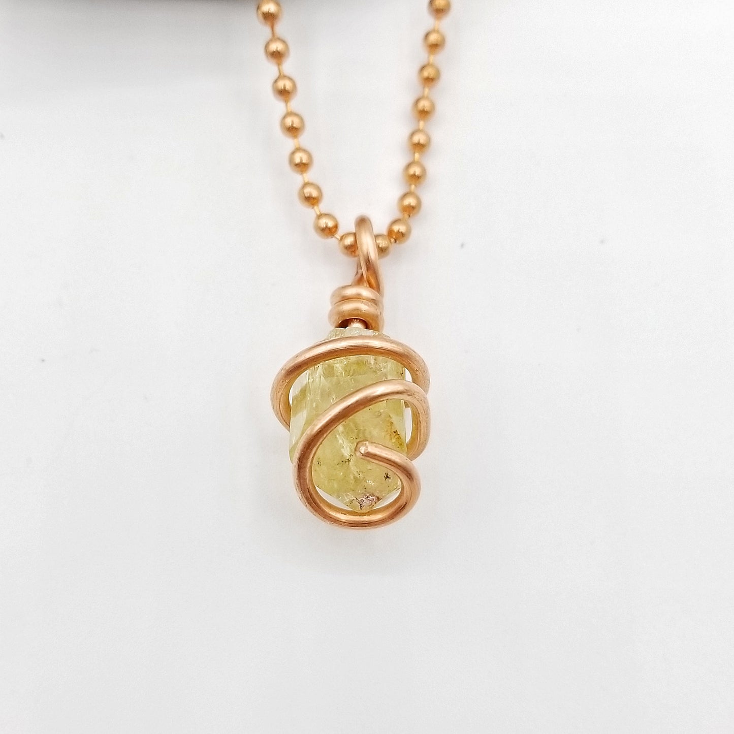 Raw Yellow Apatite Crystal Necklace in Copper Wire