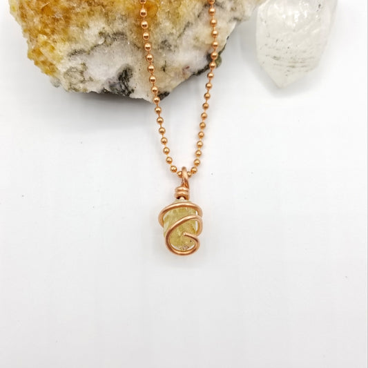Raw Yellow Apatite Crystal Necklace in Copper Wire