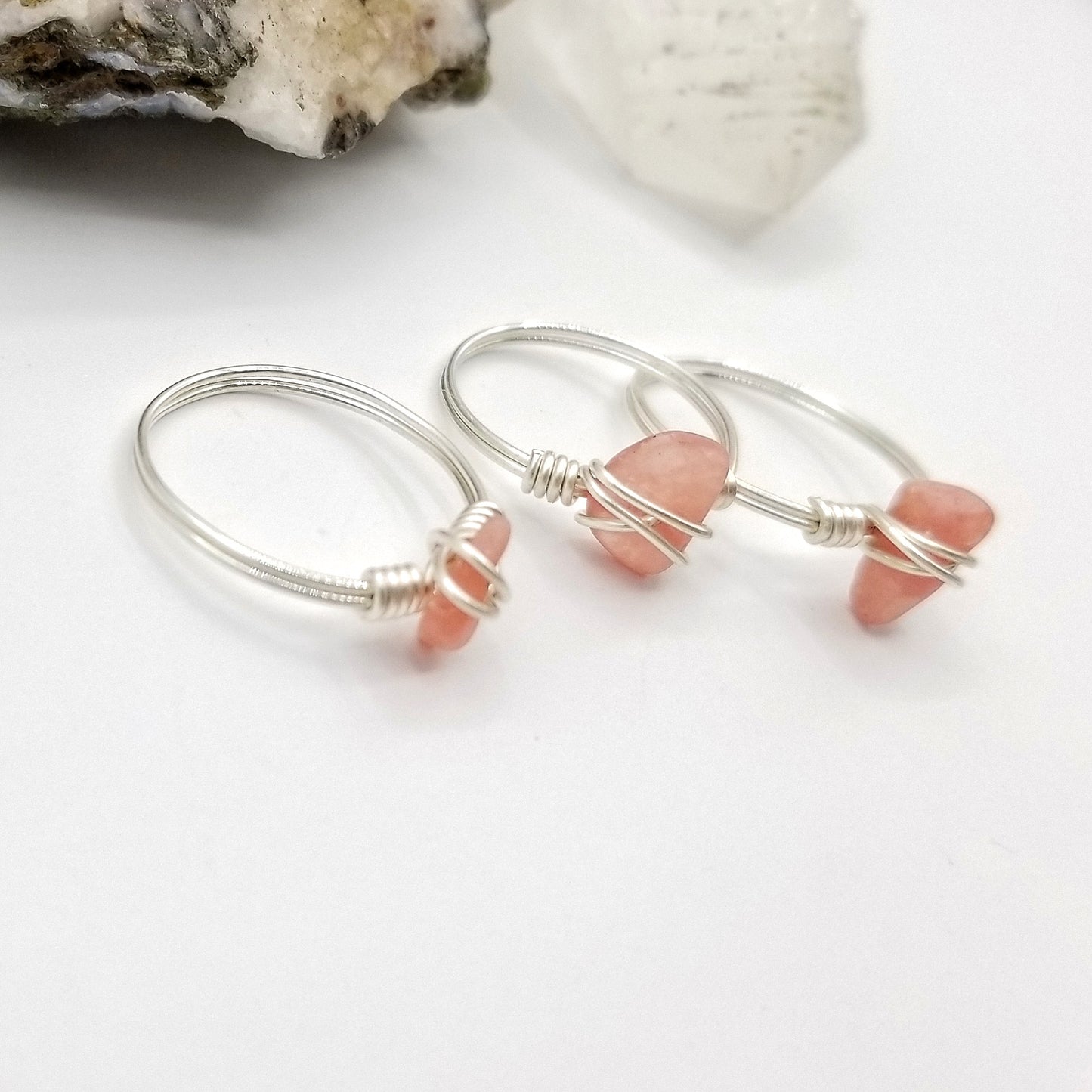 Rhodochrosite Ring, Silver Wire Wrapped Ring