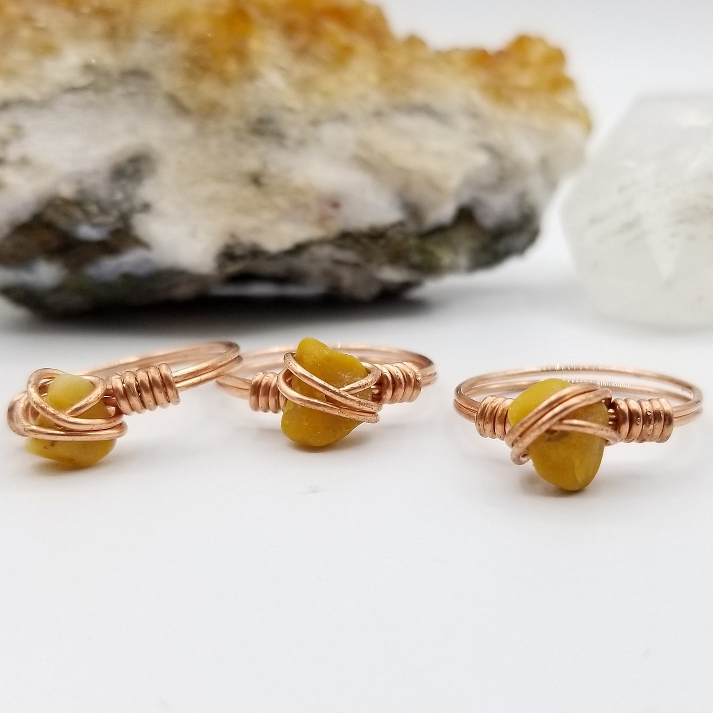 Orange Calcite Ring, Copper Wire Wrapped