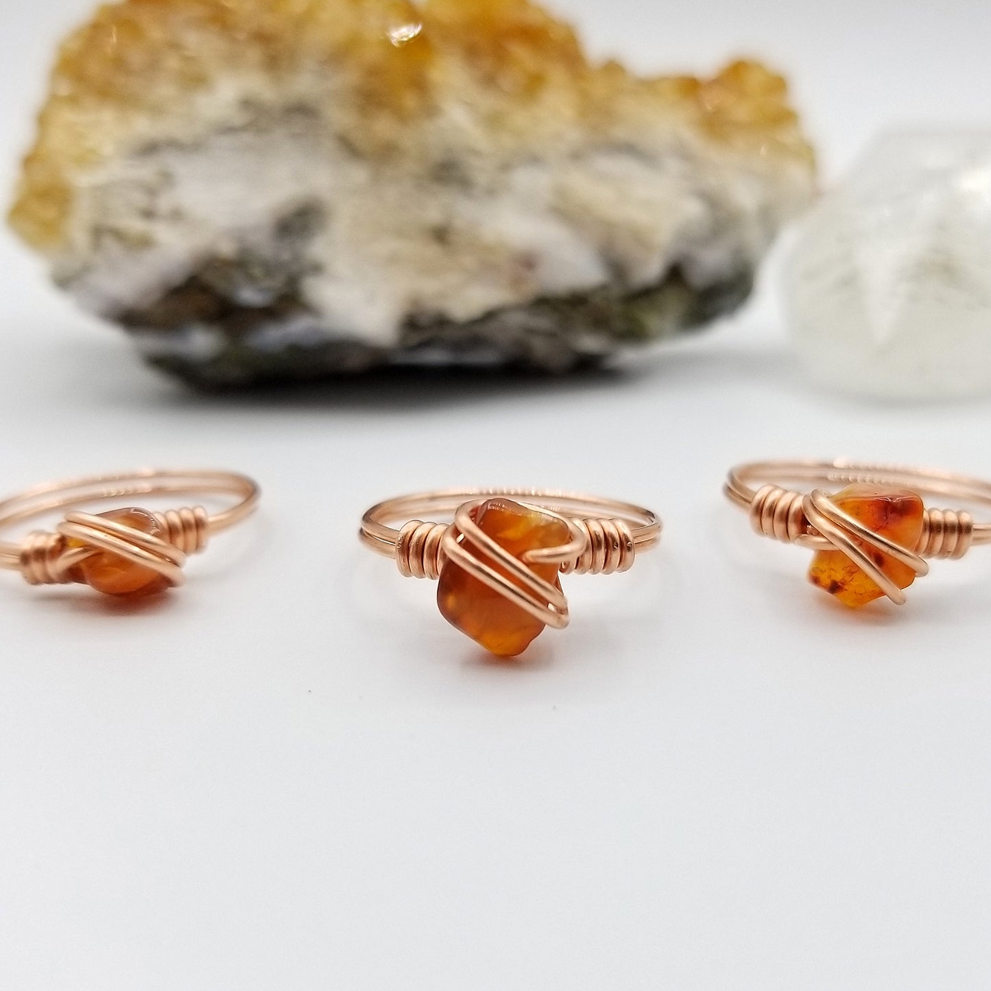 Raw Carnelian Ring, Copper Wire Wrapped Ring