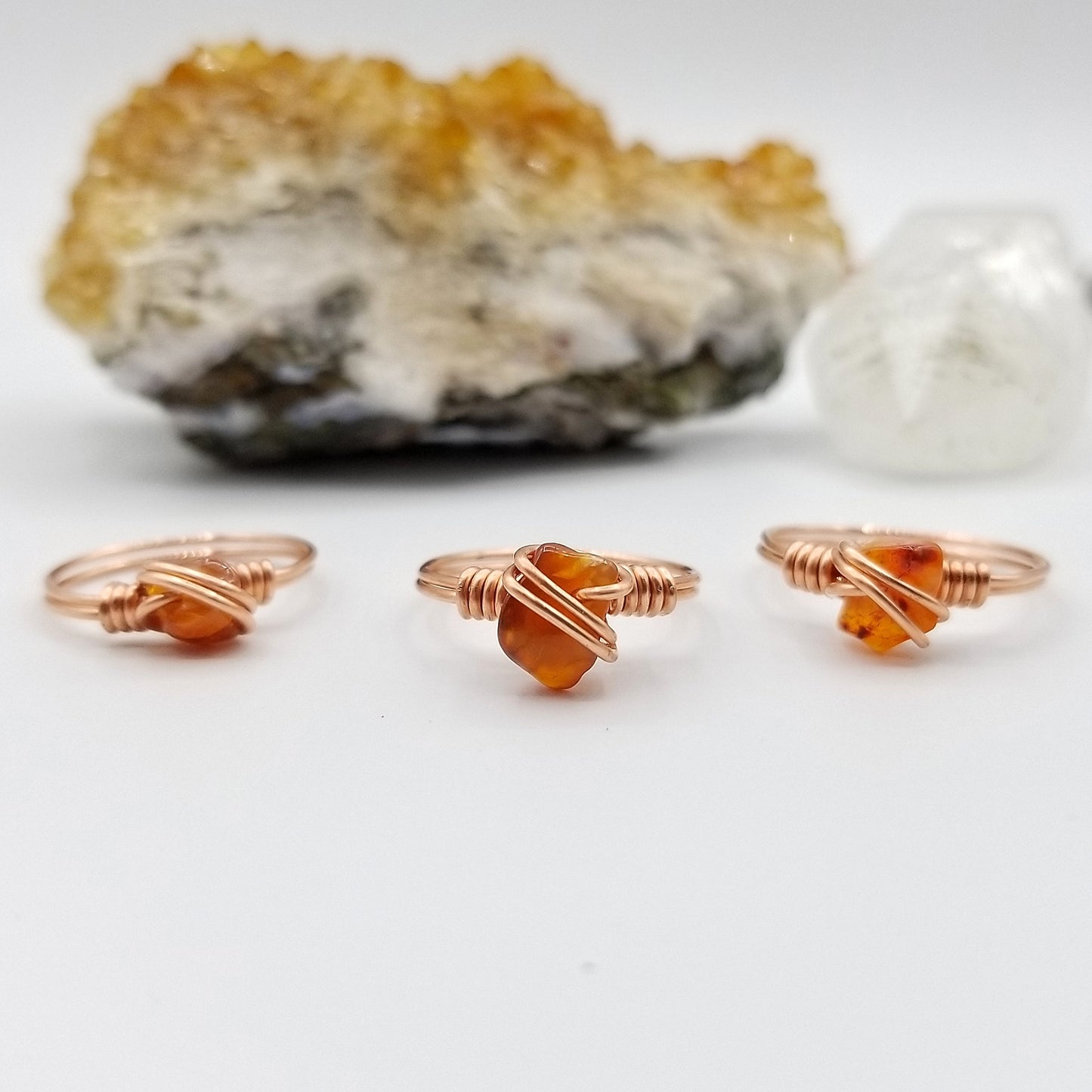Raw Carnelian Ring, Copper Wire Wrapped Ring