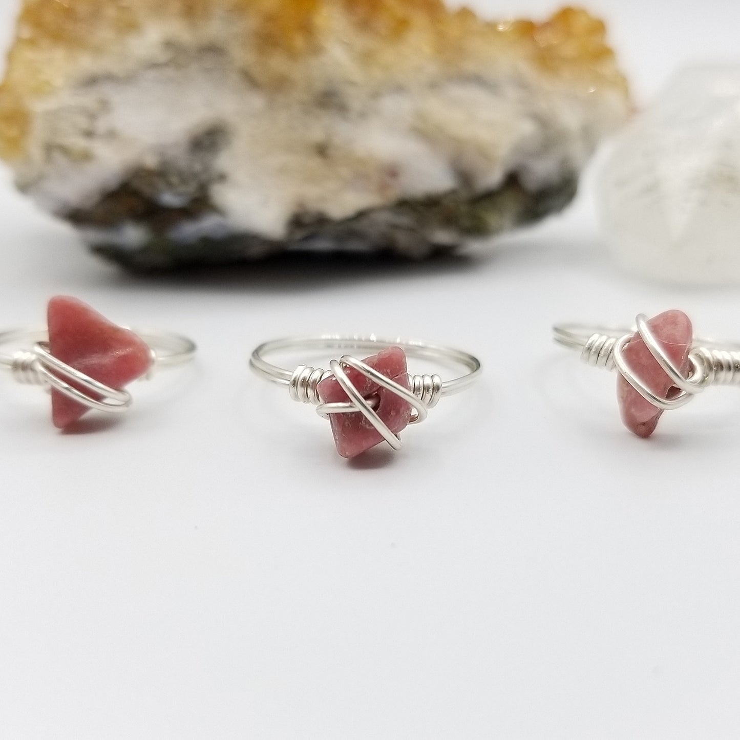 Rhodonite Ring, Silver Wire Wrapped Ring