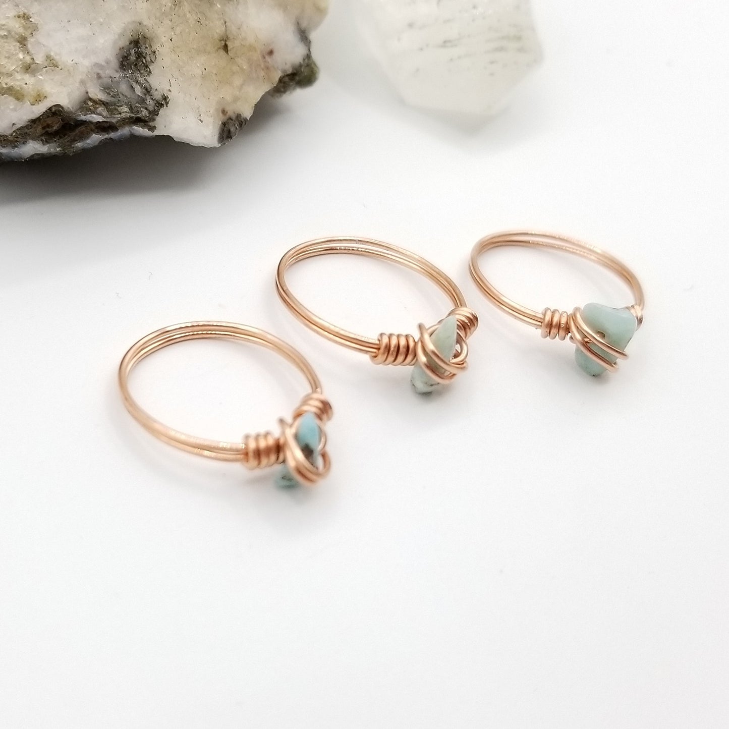 larimar ring in copper wire