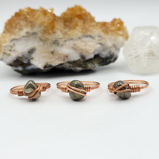 Pyrite Ring, Copper Wire Wrapped Ring