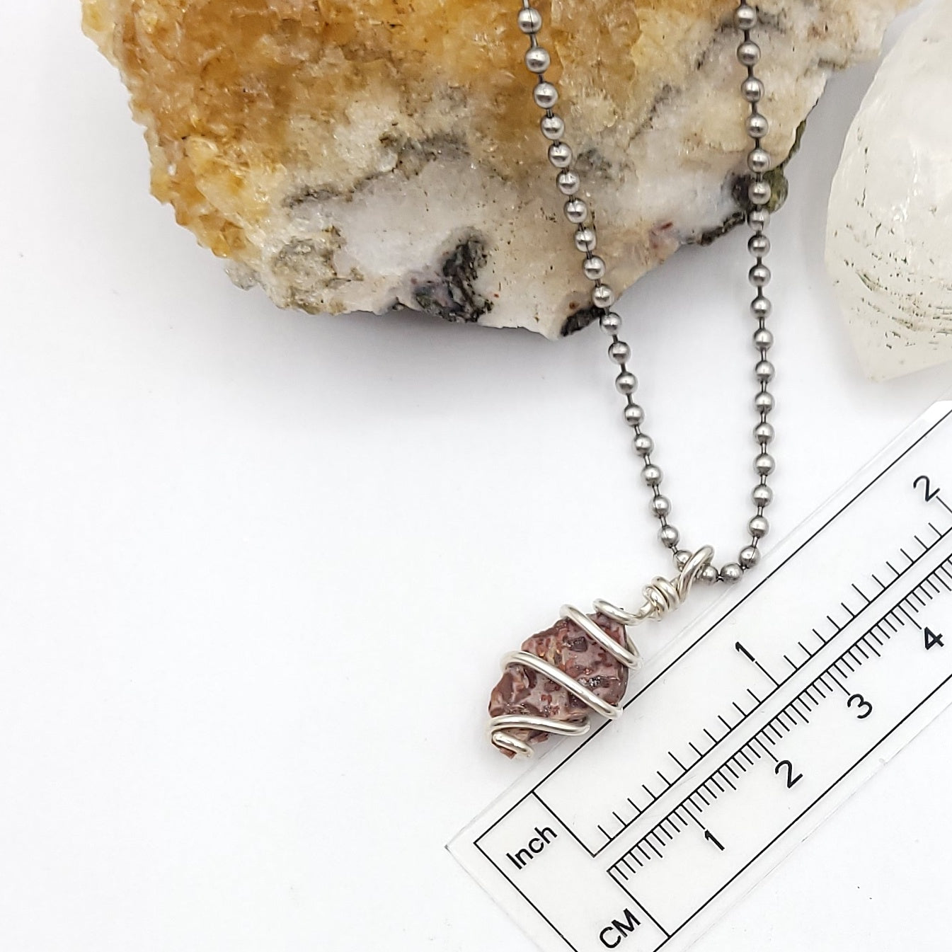 Raw Leopard Skin Jasper Crystal Necklace in Silver Wire