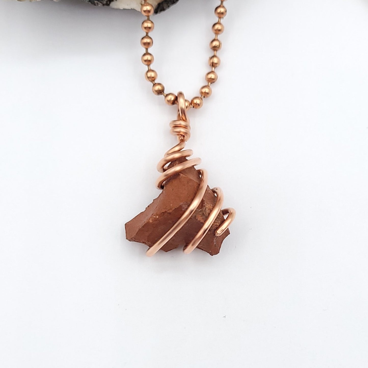 Raw Red Jasper Crystal Necklace in Copper Wire