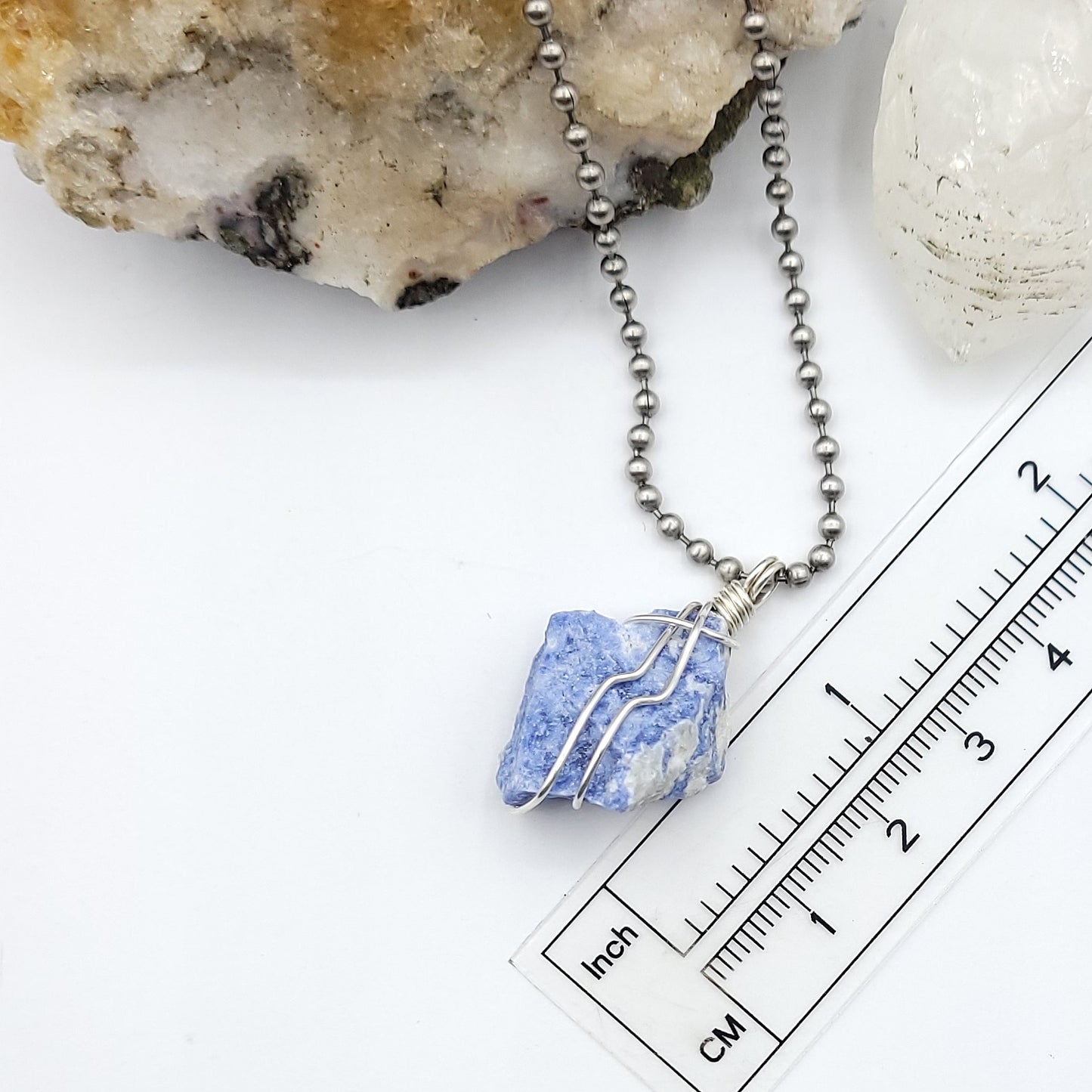 Raw Sodalite Crystal Necklace in Silver Wire