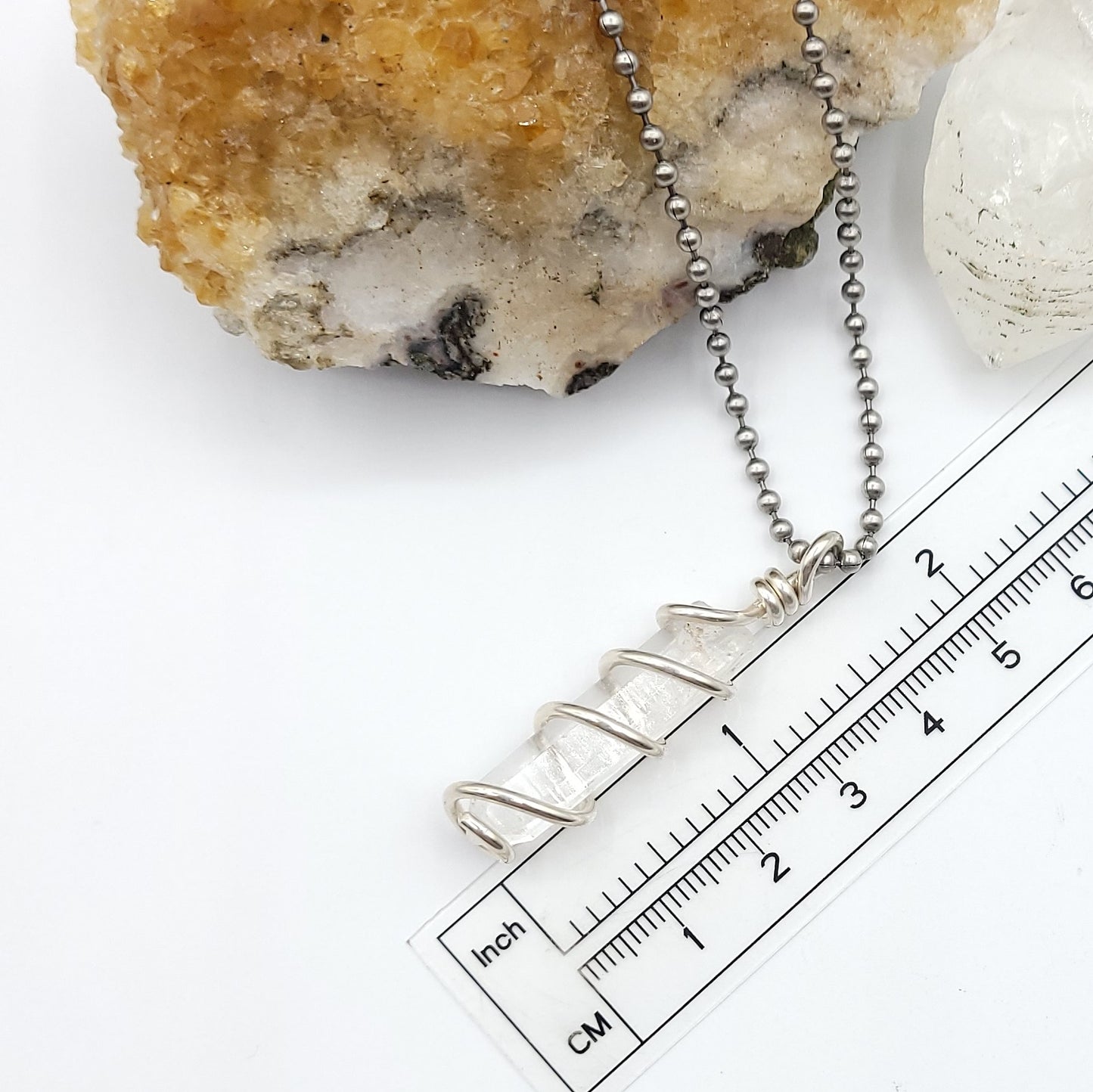 Colombian Lemurian Quartz Crystal Necklace in Silver Wire