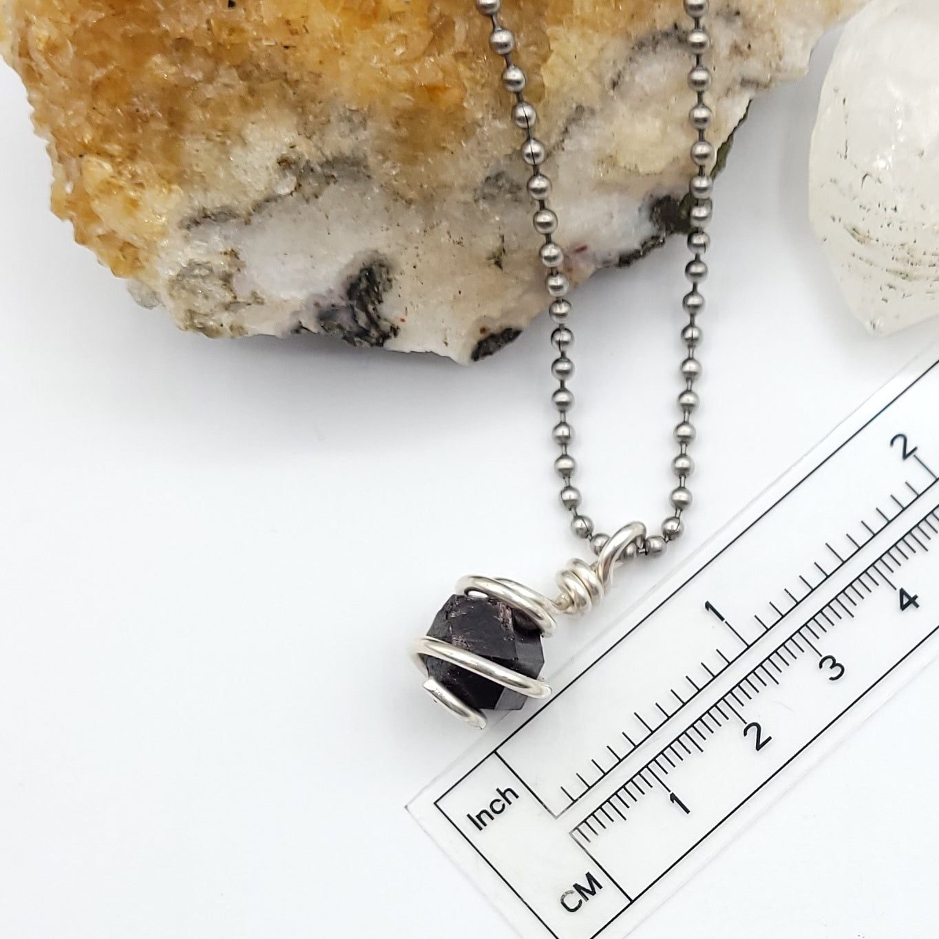 Raw Garnet Crystal Necklace in Silver Wire