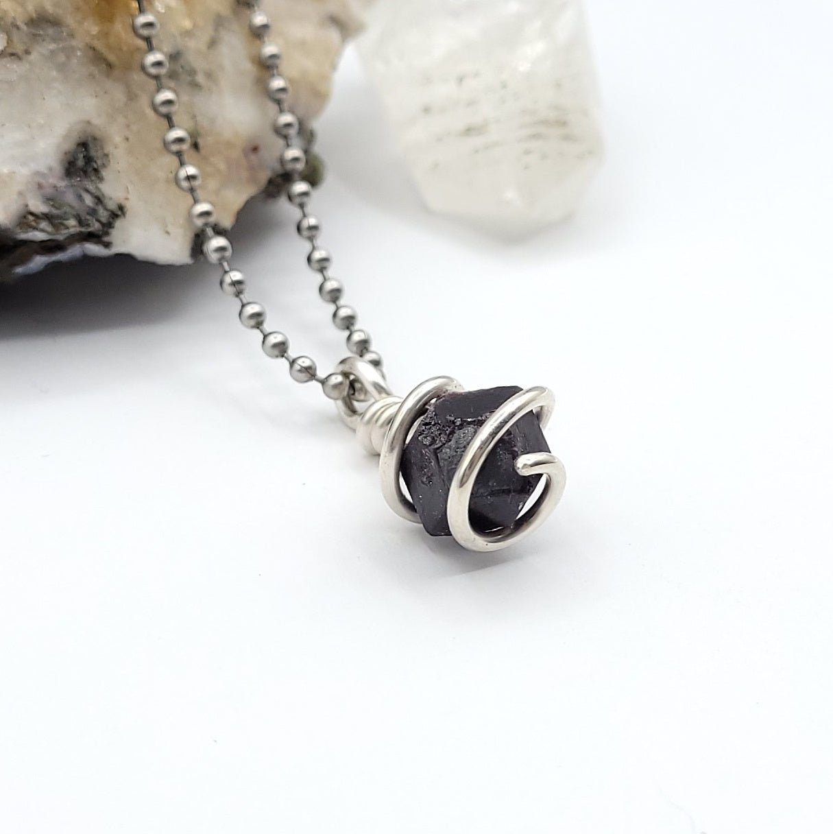 Raw Garnet Crystal Necklace in Silver Wire