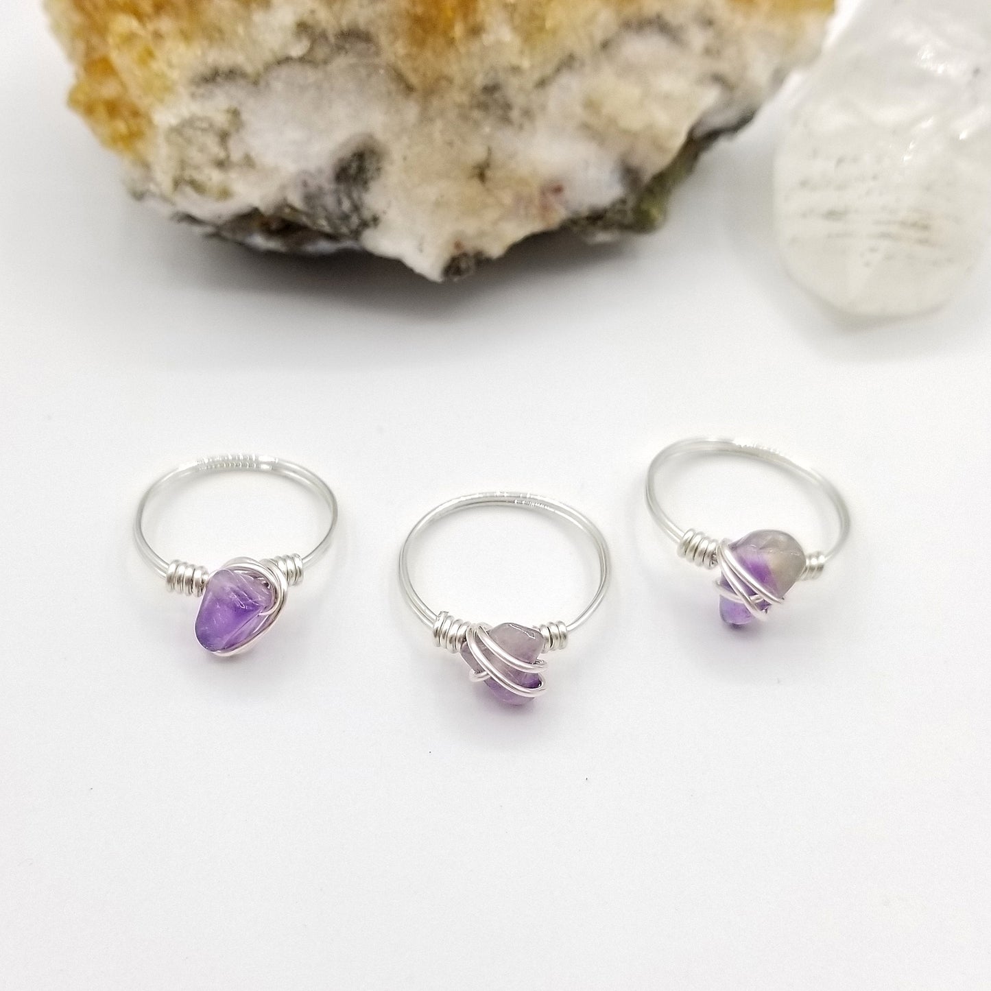 amethyst ring in sterling silver wire