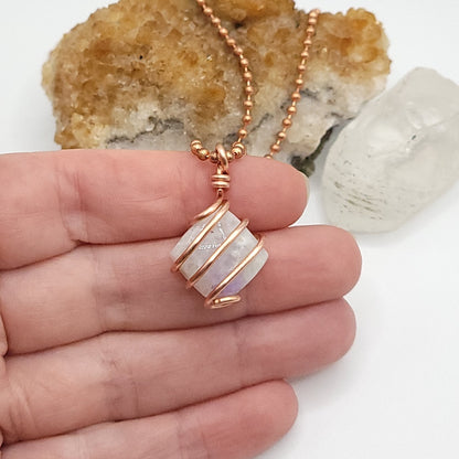 Rainbow Moonstone Crystal Necklace in Copper