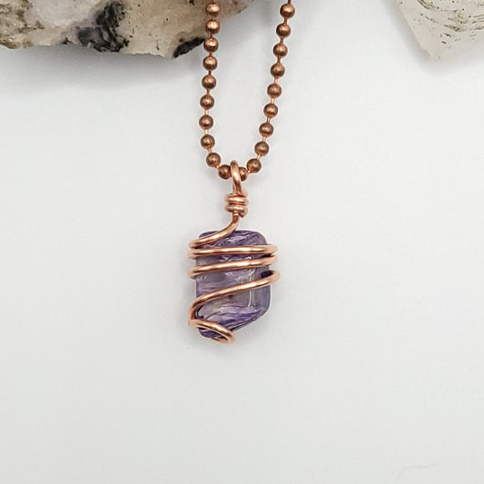 Charoite Crystal Necklace in Copper Wire