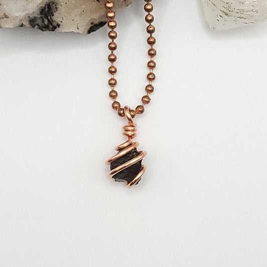 Raw Moldavite Crystal Necklace in Copper