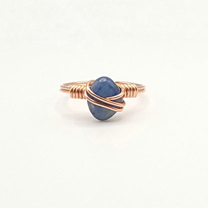 Blue Kyanite Ring, Copper Wire Wrapped Ring