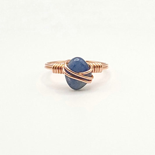 Blue Kyanite Ring, Copper Wire Wrapped Ring