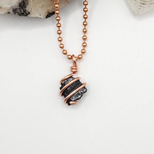 Raw Black Tourmaline Crystal Necklace in Copper