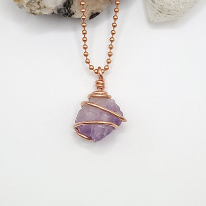 Raw Amethyst Crystal Necklace in Copper